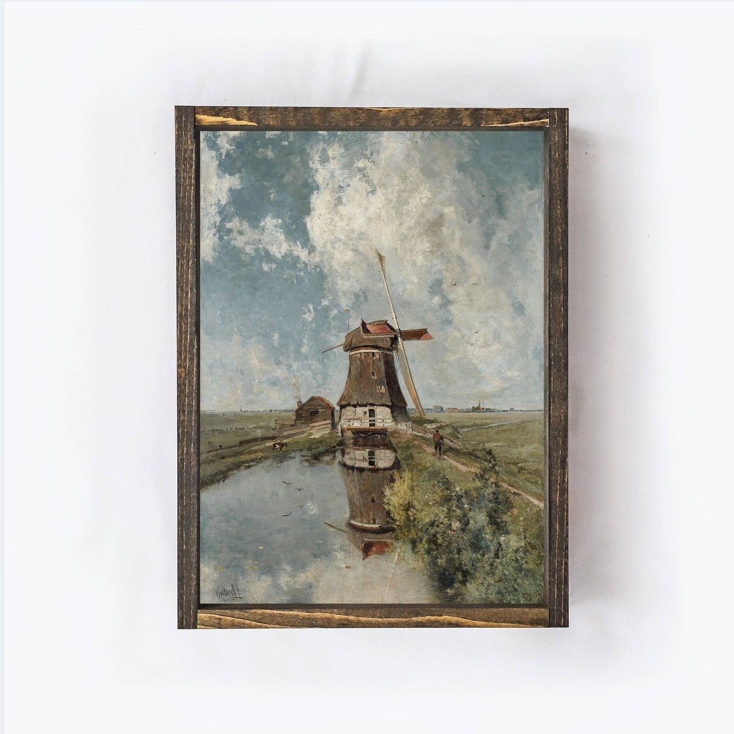 Dutch Windmill Landscape Framed Print