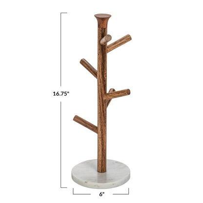 Mango Wood & Marble Mug Rack