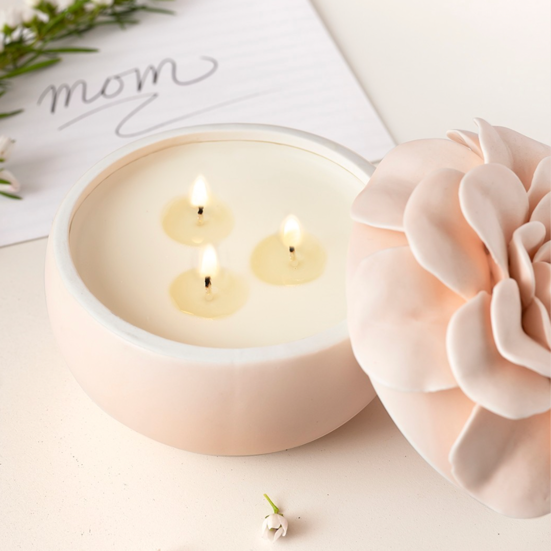 Coconut Milk Mango Ceramic Flower Candle