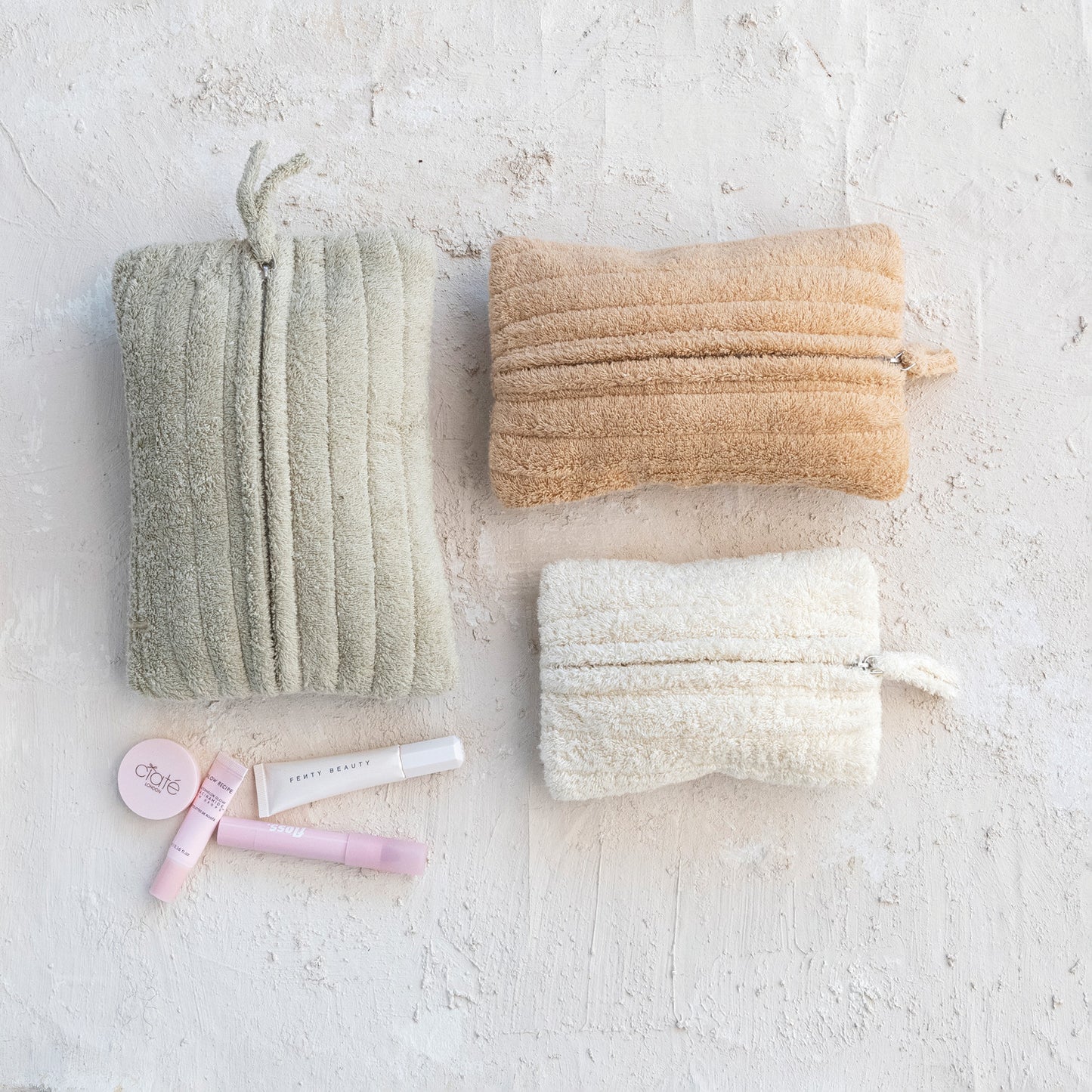 Quilted Cotton Terry Zip Pouches