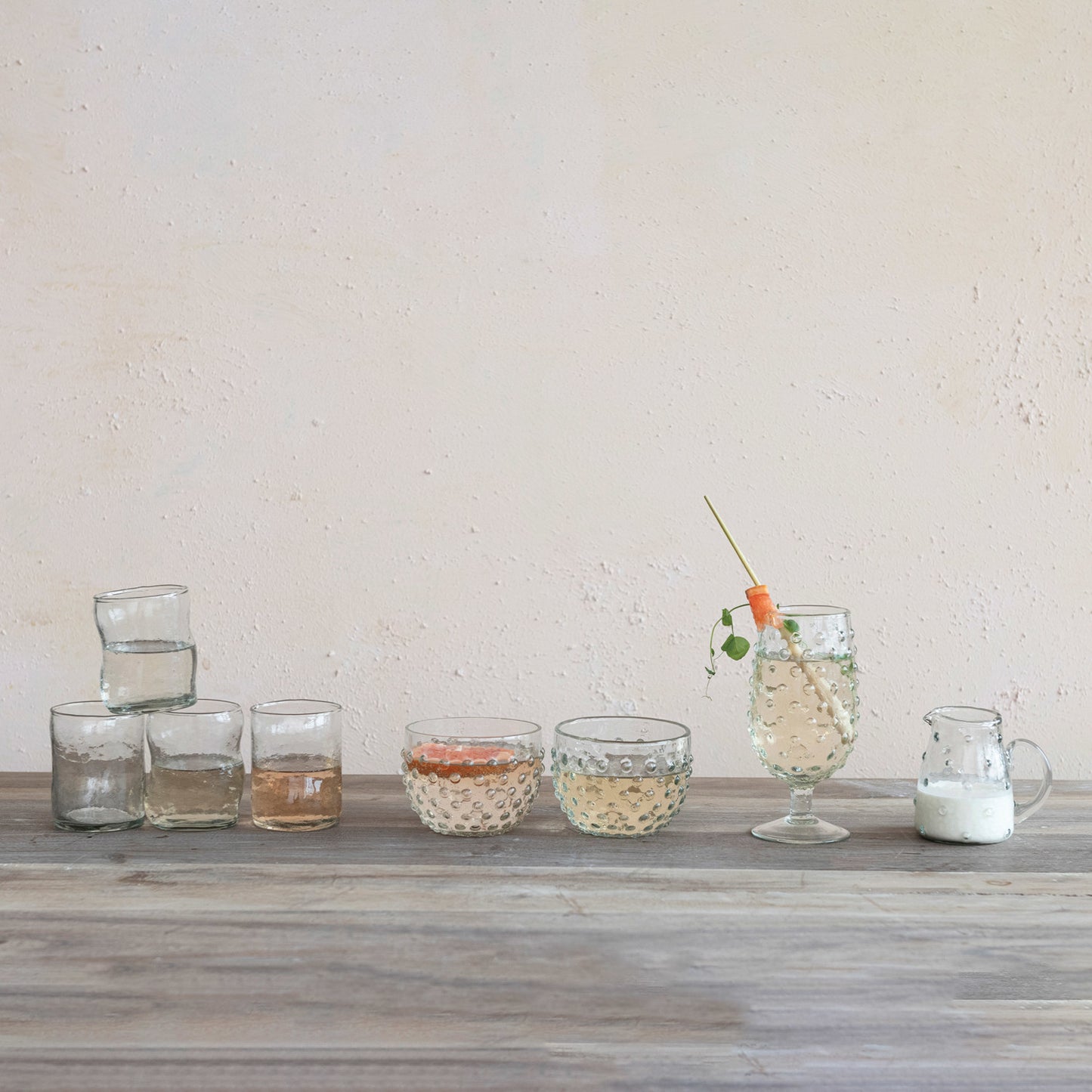 Recycled Glass Hobnail Stemmed Drinking Glass