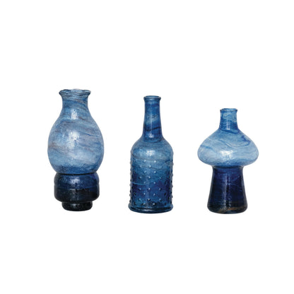 Hand-Blown Recycled Blue Glass Vases