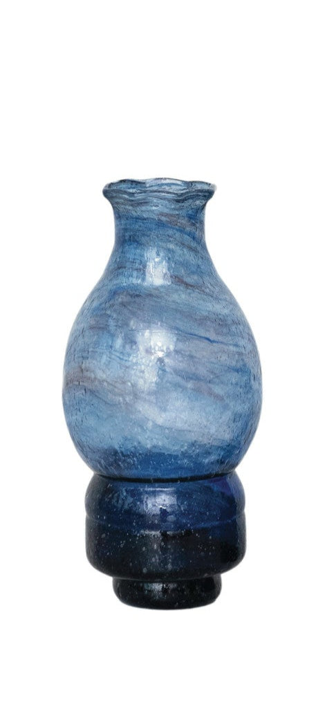 Hand-Blown Recycled Blue Glass Vases