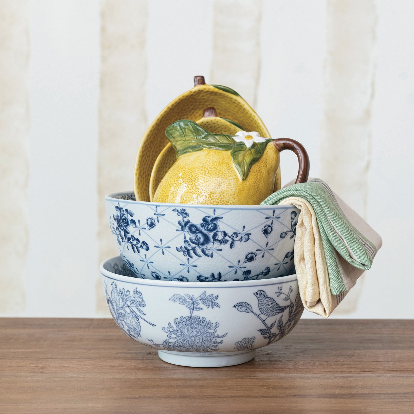 Navy Botanical Stoneware Bowl