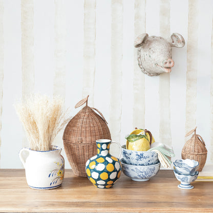 Navy Botanical Pedestal Stoneware Bowl