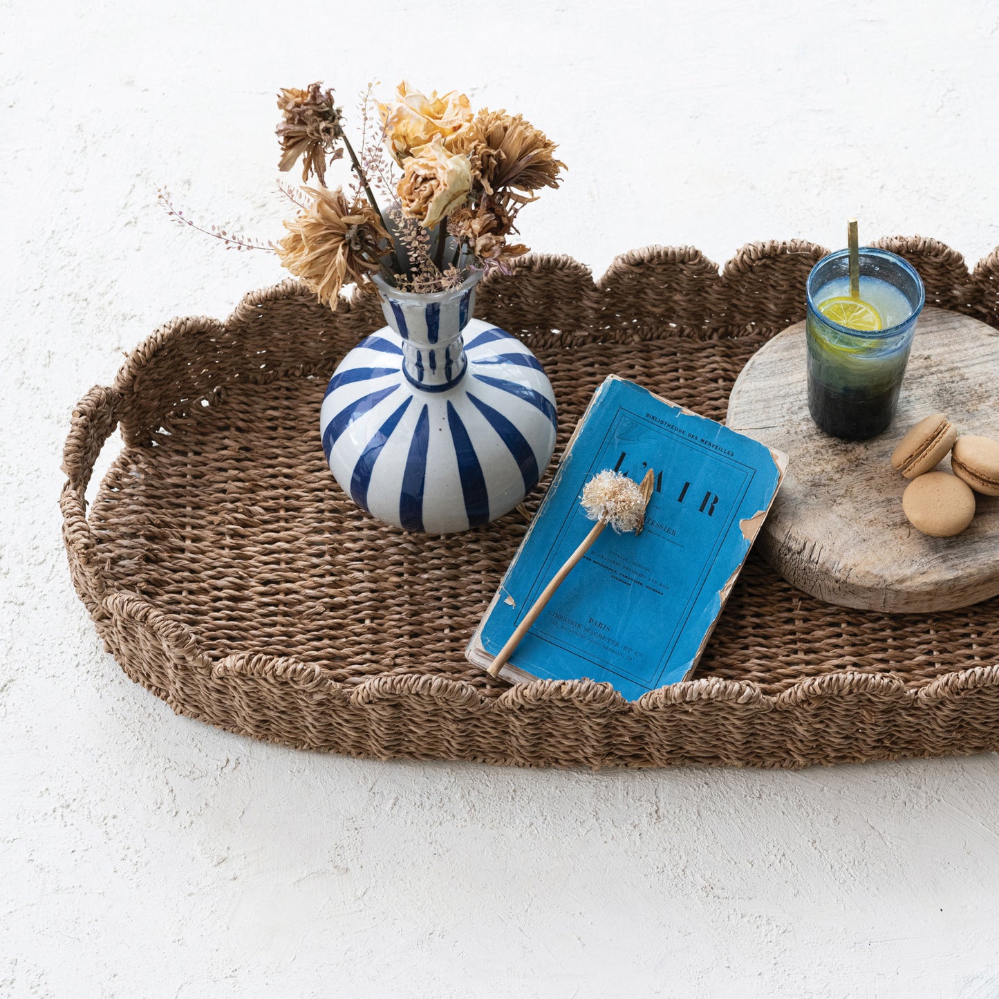 Hand-Woven Scalloped Tray with Handles