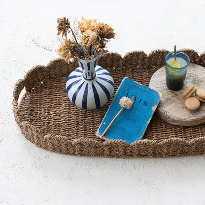Hand-Woven Scalloped Tray with Handles