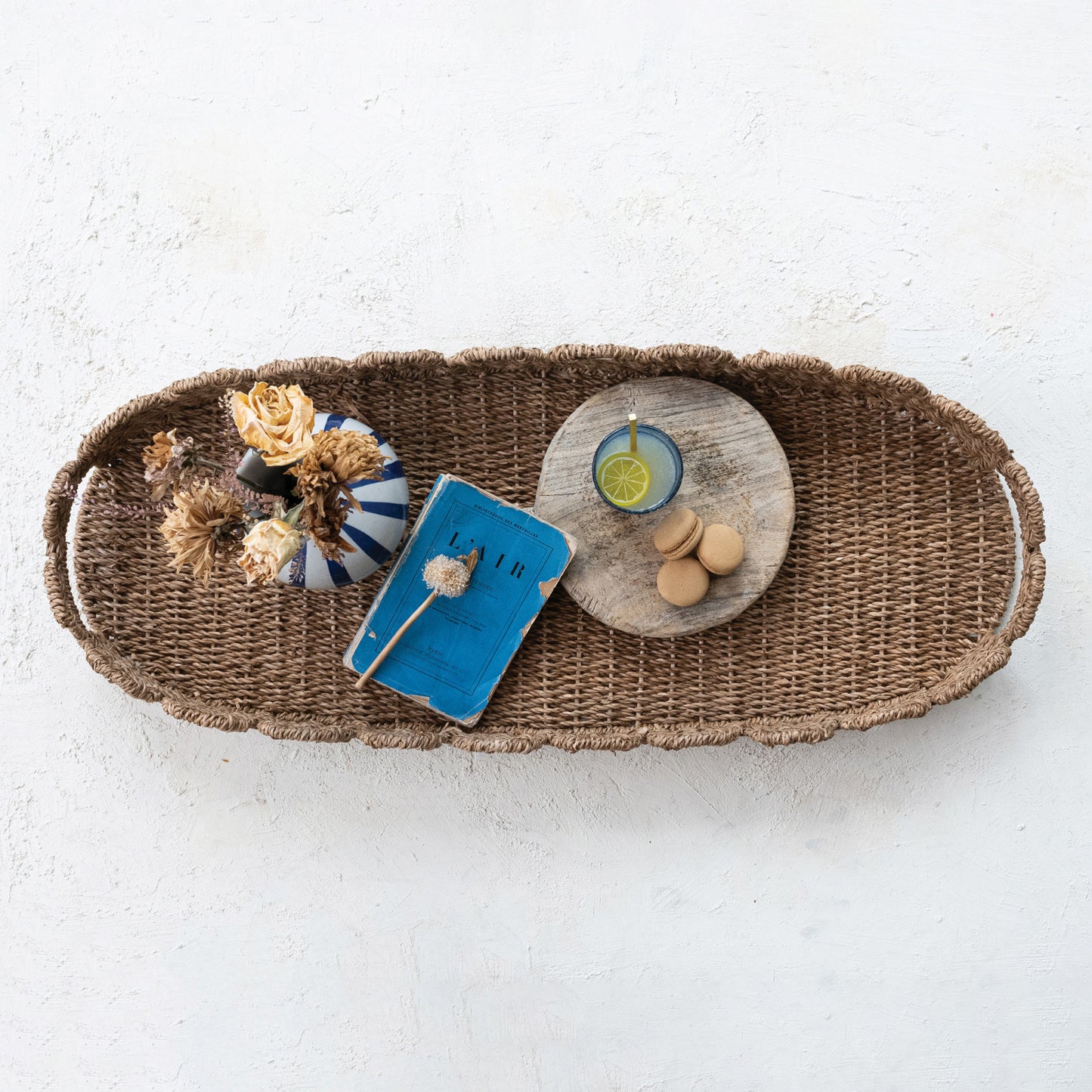 Hand-Woven Scalloped Tray with Handles