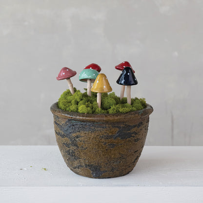 Stoneware Mushroom Plant Stakes