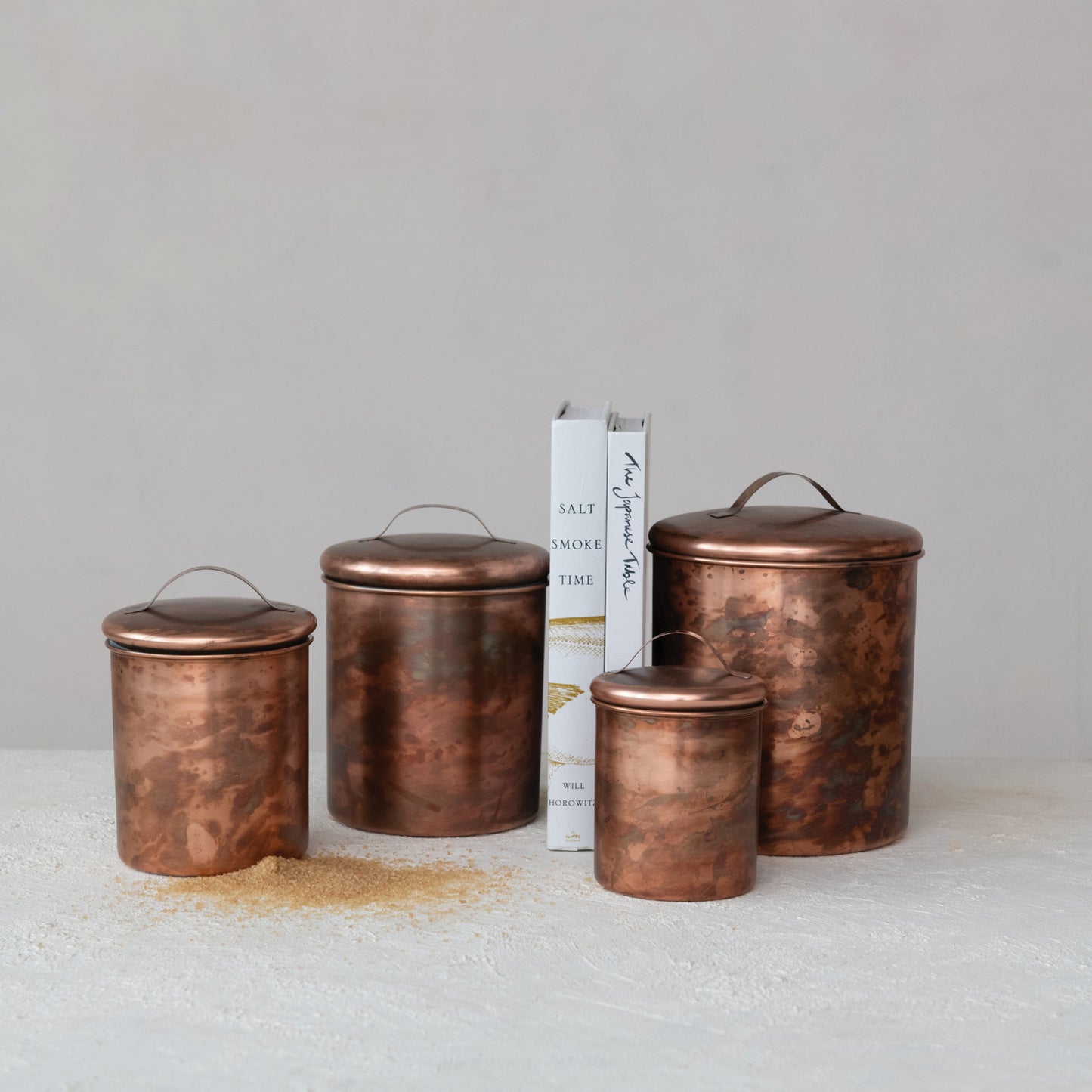 Oxidized Copper Finish Canisters