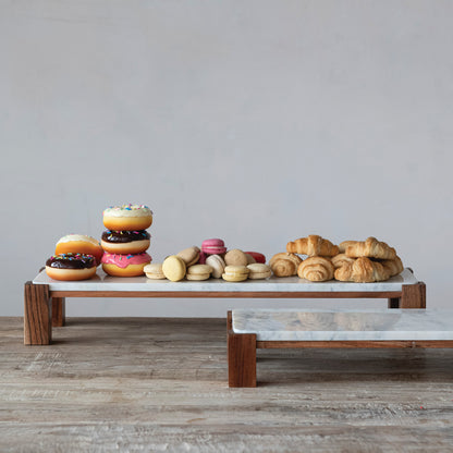 Jenni Wood & Marble Pedestal Trays