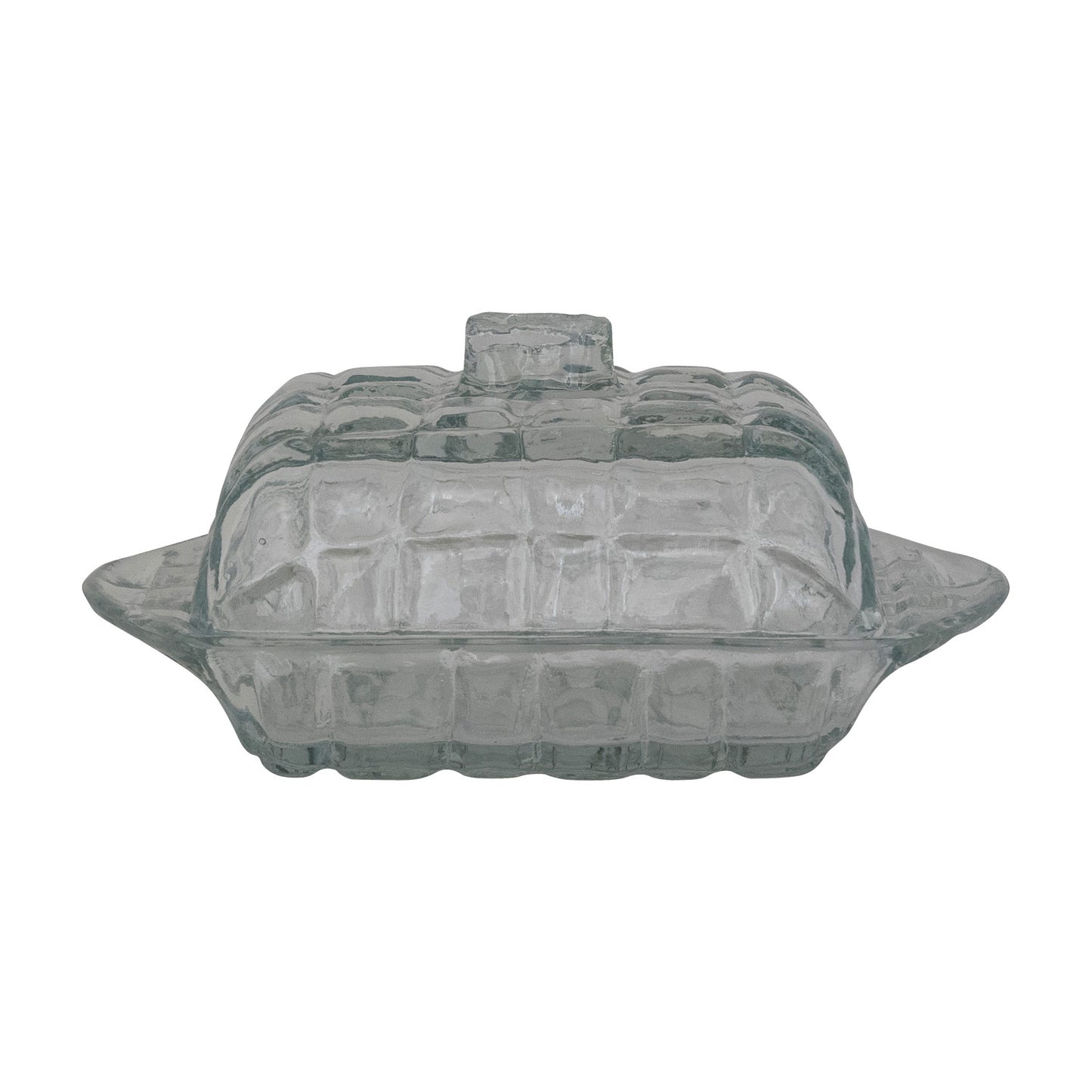 Grid Pattern Pressed Glass Butter Dish