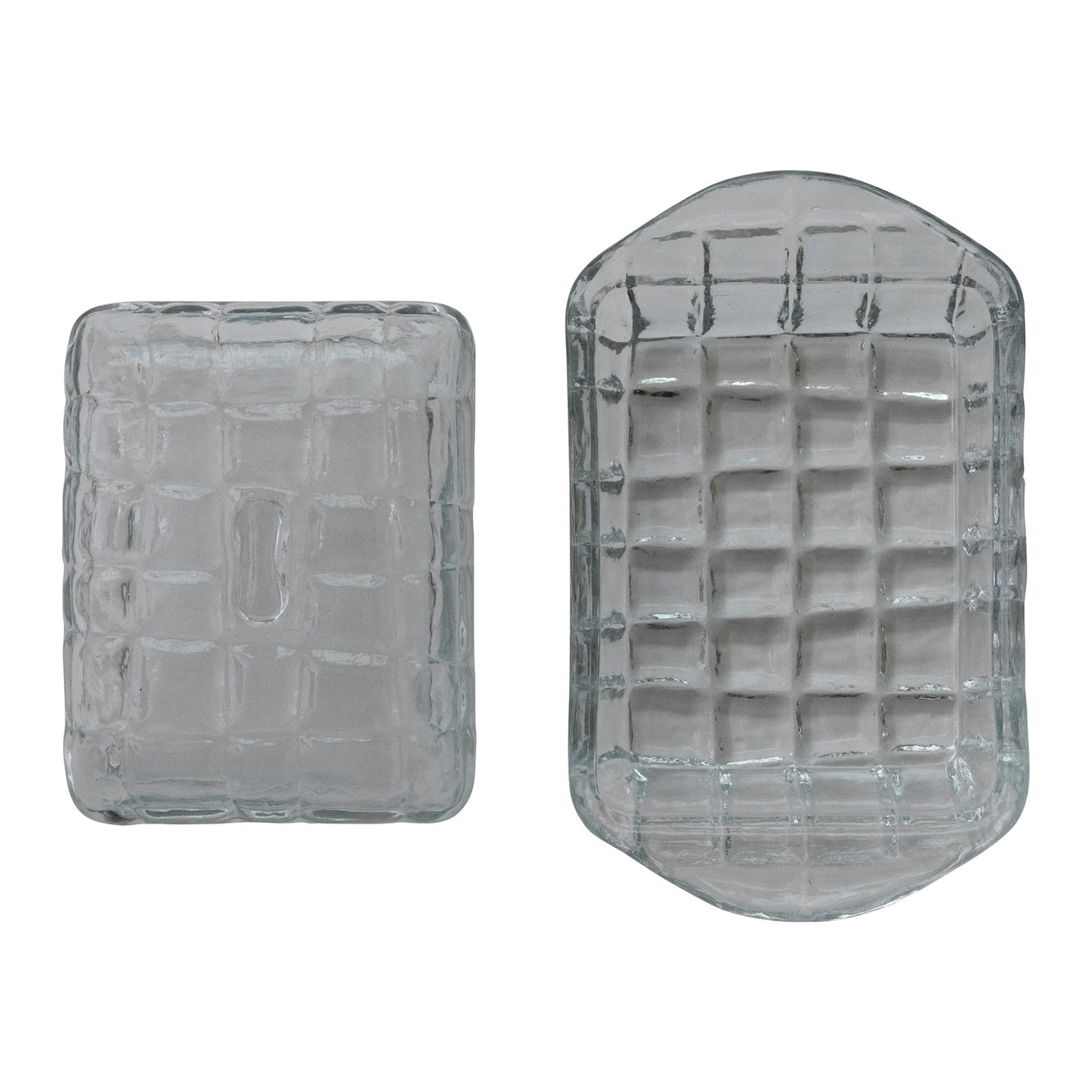 Grid Pattern Pressed Glass Butter Dish