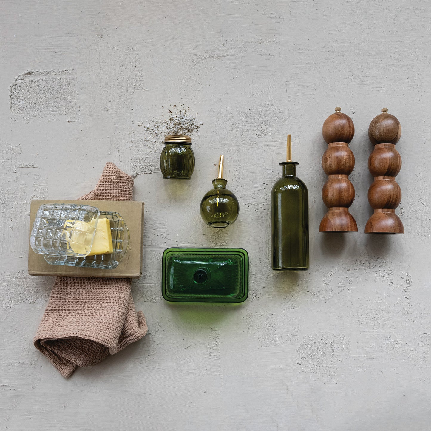 Grid Pattern Pressed Glass Butter Dish