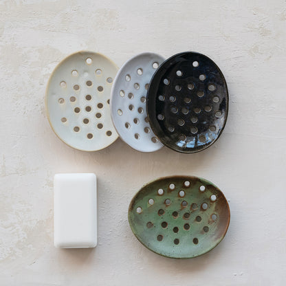Aster Footed Stoneware Soap Dish