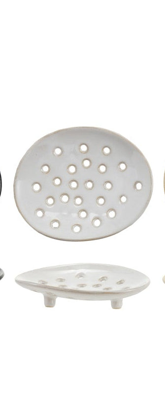 Aster Footed Stoneware Soap Dish