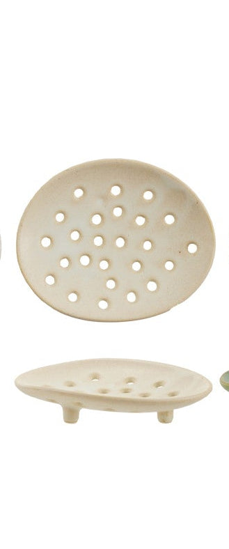 Aster Footed Stoneware Soap Dish