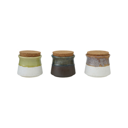 Two-Tone Stoneware Jar with Cork Lid