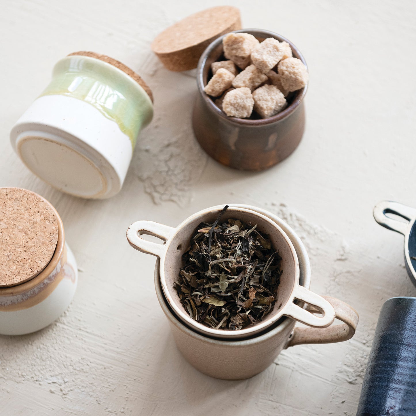 Two-Tone Stoneware Jar with Cork Lid