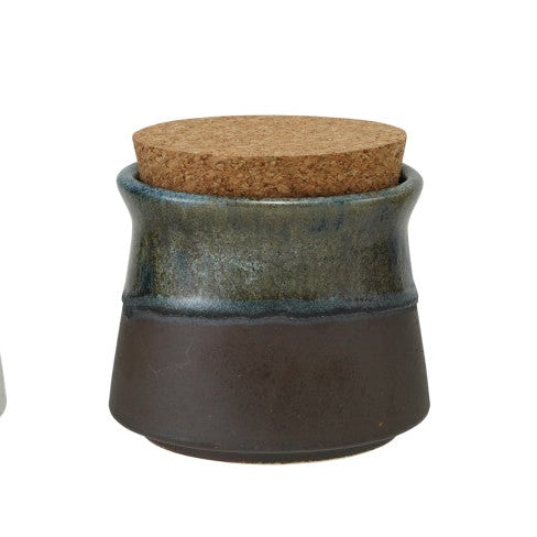 Two-Tone Stoneware Jar with Cork Lid