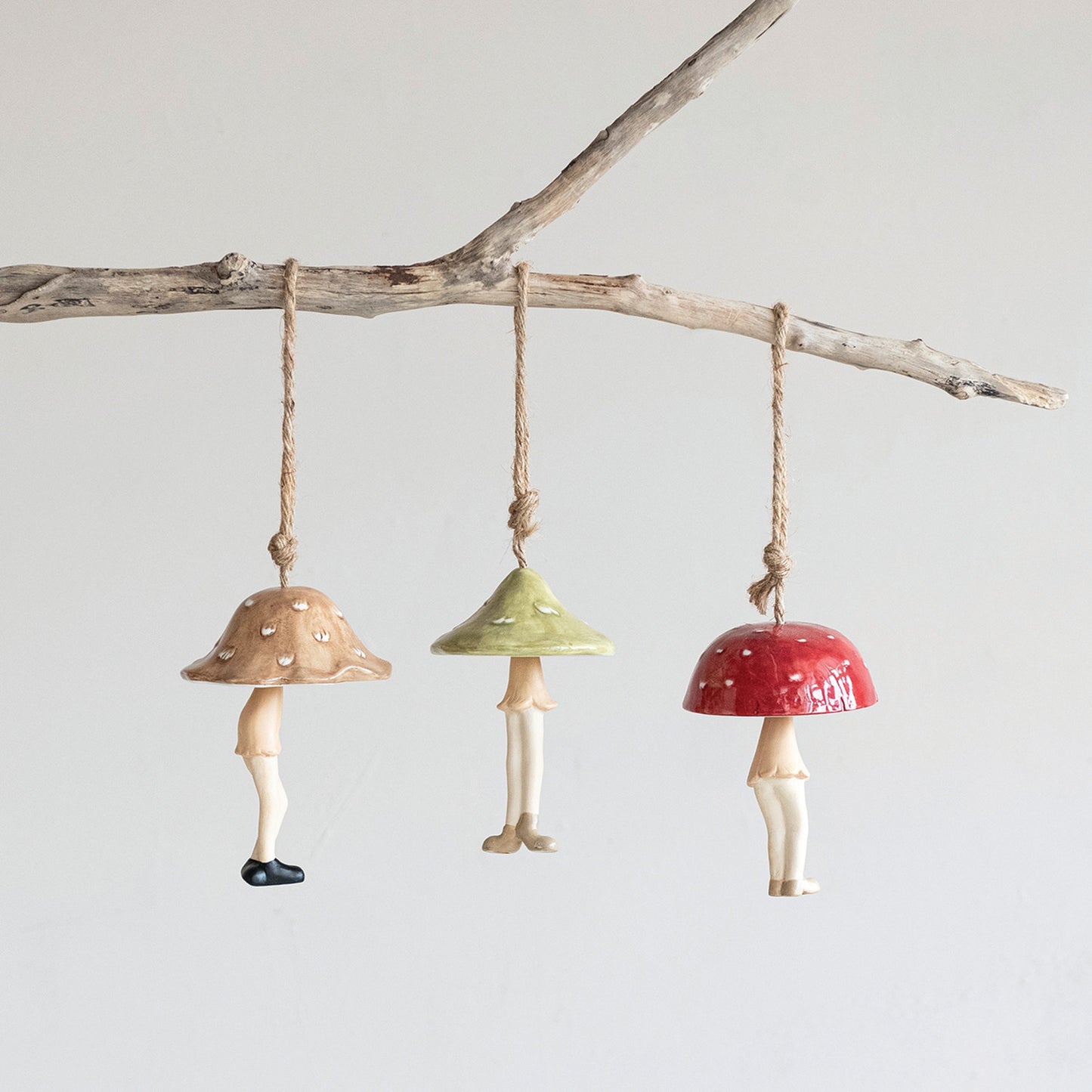 Hanging Stoneware Mushroom Person Bells