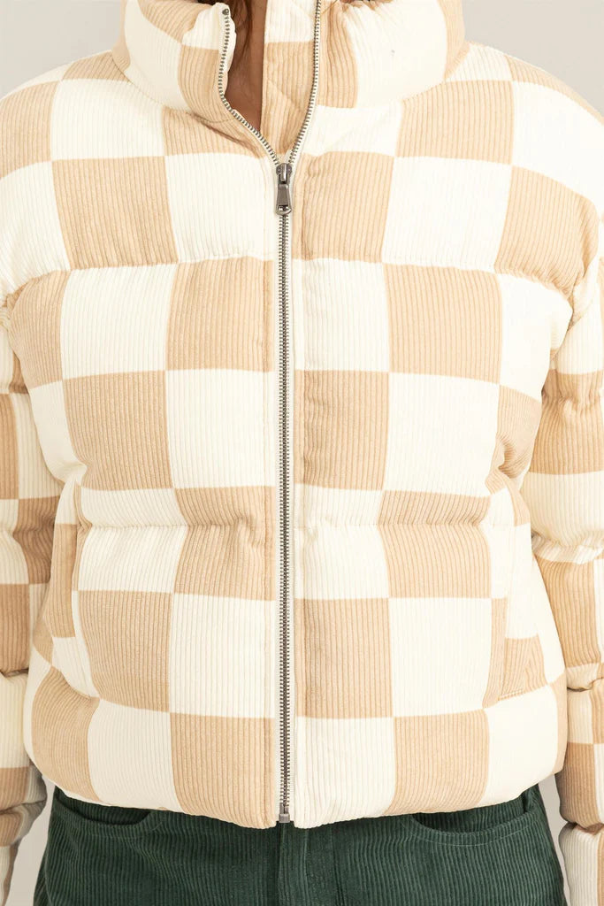 Checkered Corduroy Puffer Jacket