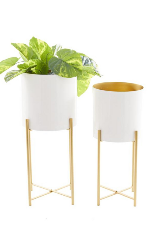 White & Gold Standing Metal Planters