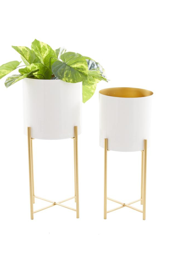 White & Gold Standing Metal Planters