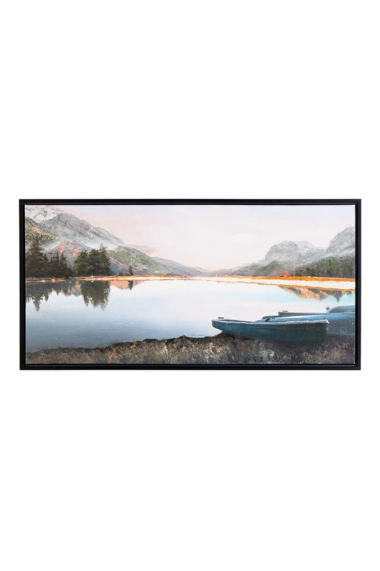 Serene Lake + Canoe Framed Canvas