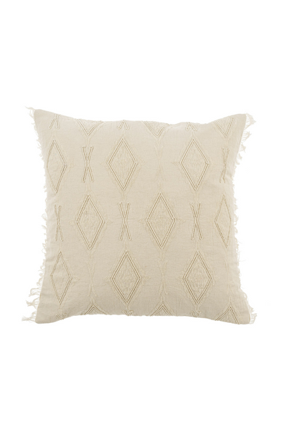 Cream Jacquard Fringe Pillow - 20 x 20