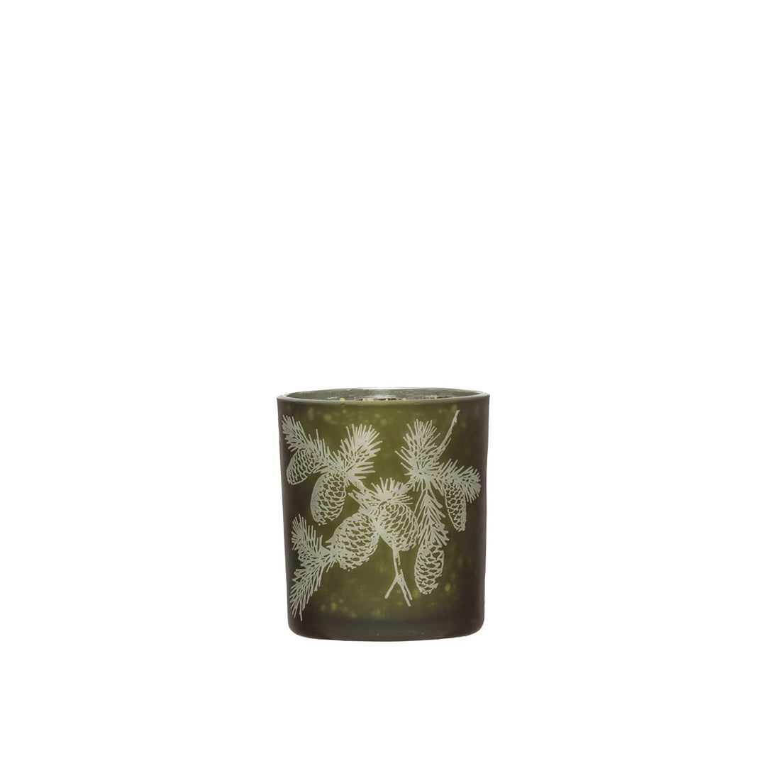 Etched Pinecone Glass Votive