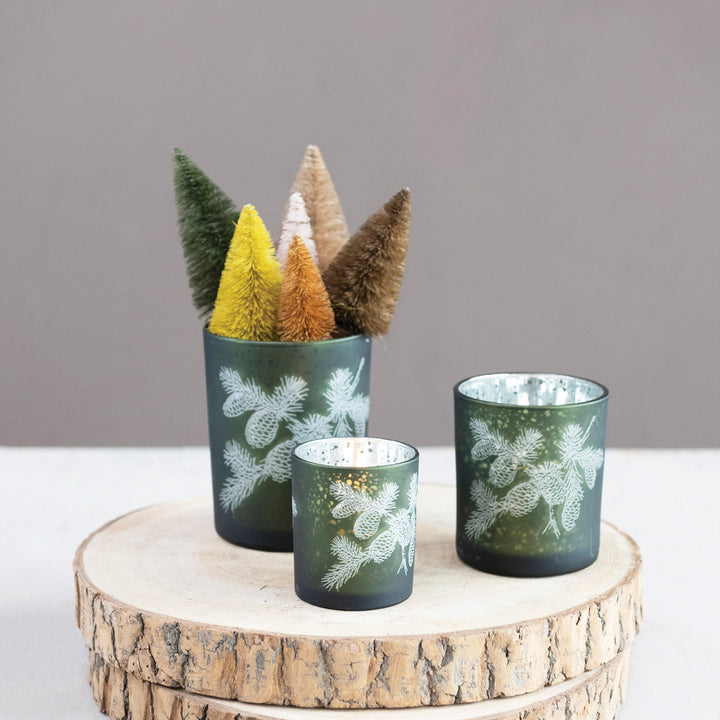 Etched Pinecone Glass Votive