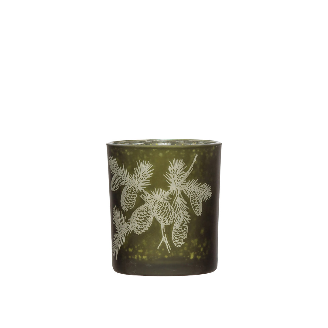 Etched Pinecone Glass Votive