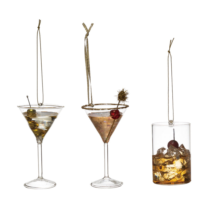 Glitter Glass Cocktail Ornaments