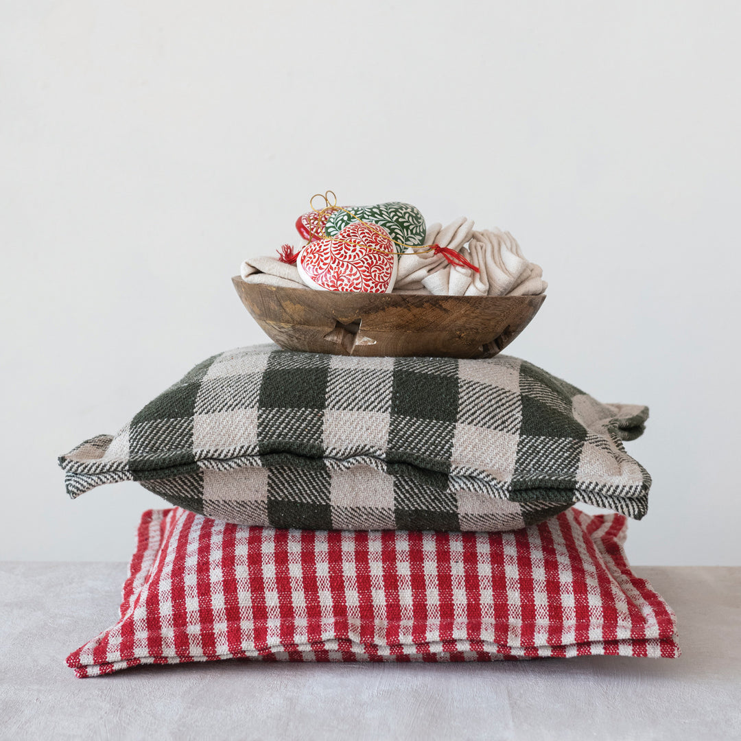 Hunter Green & Natural Check Throw Pillow