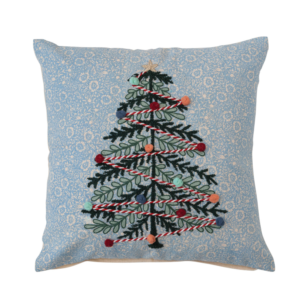 Embroidered Holiday Tree Throw Pillow