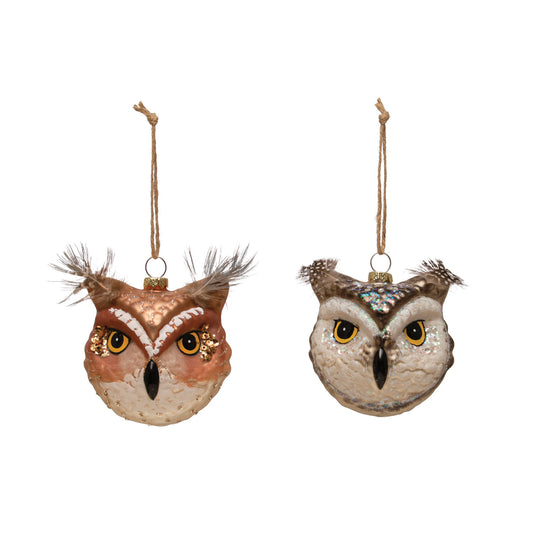 Glass Owl Head Ornaments