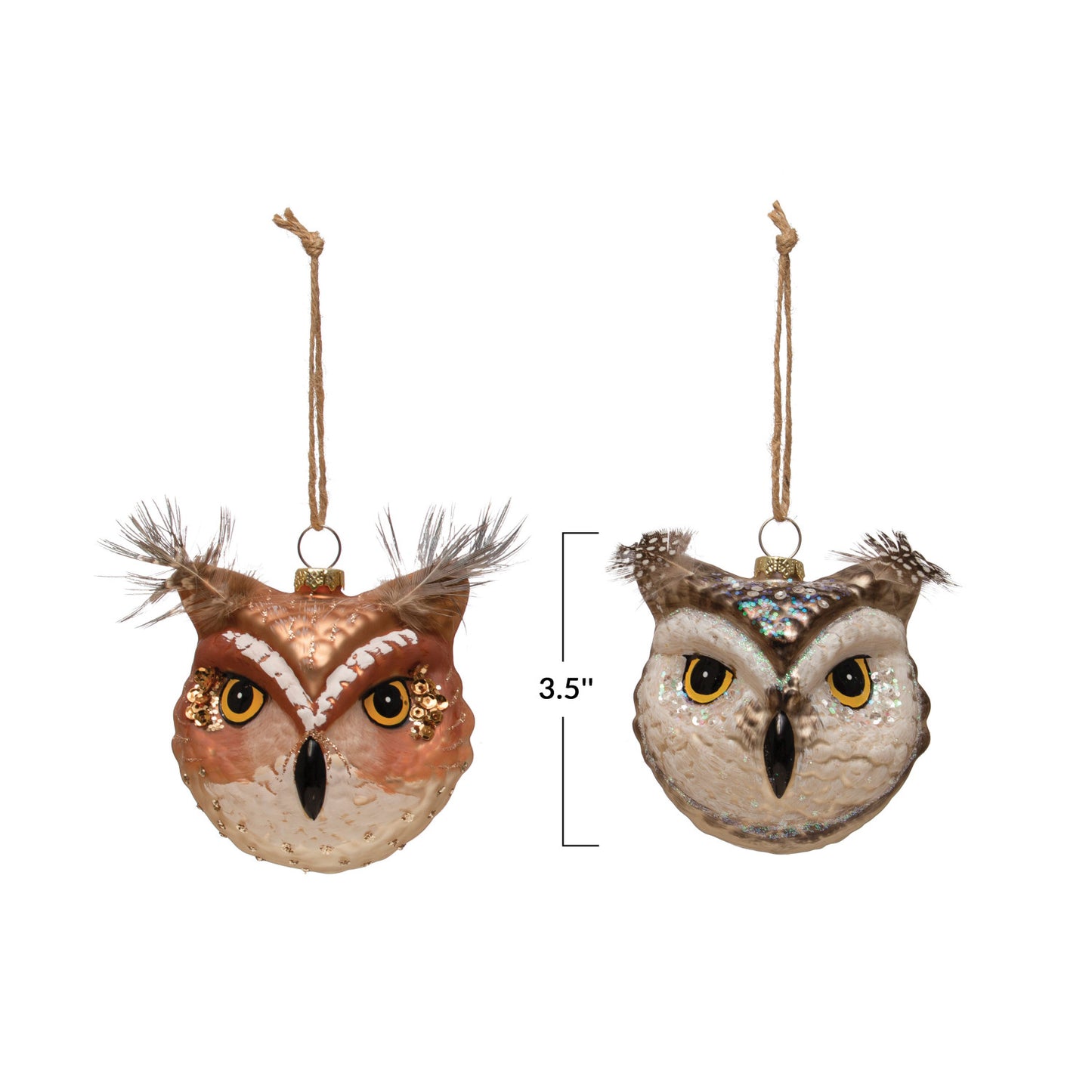 Glass Owl Head Ornaments