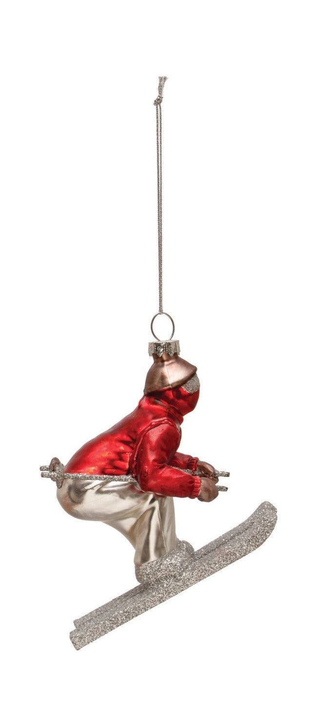Glass Skier Ornaments
