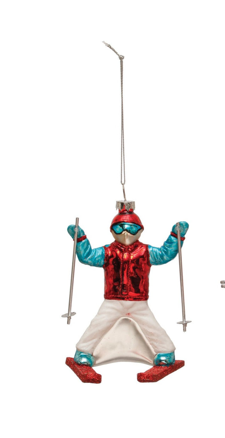 Glass Skier Ornaments