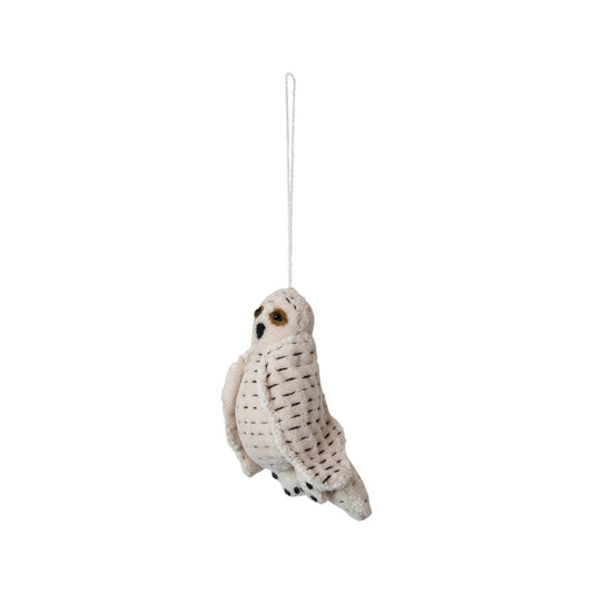 Velvet Snow Owl Ornament