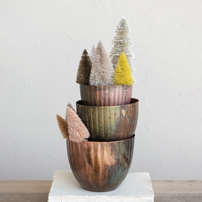 Copper Patina Metal Pleated Planters
