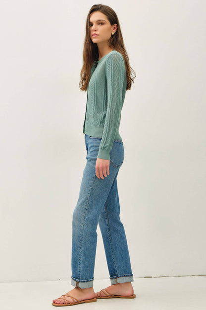 Angela Pointelle Cropped Cardigan