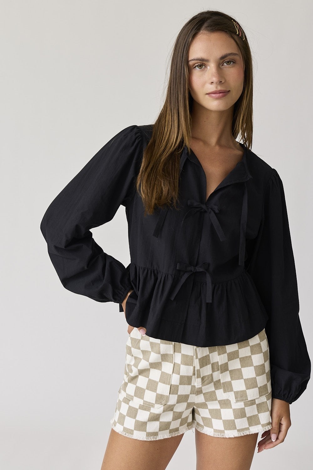 Hailey Bow-Front Peplum Top