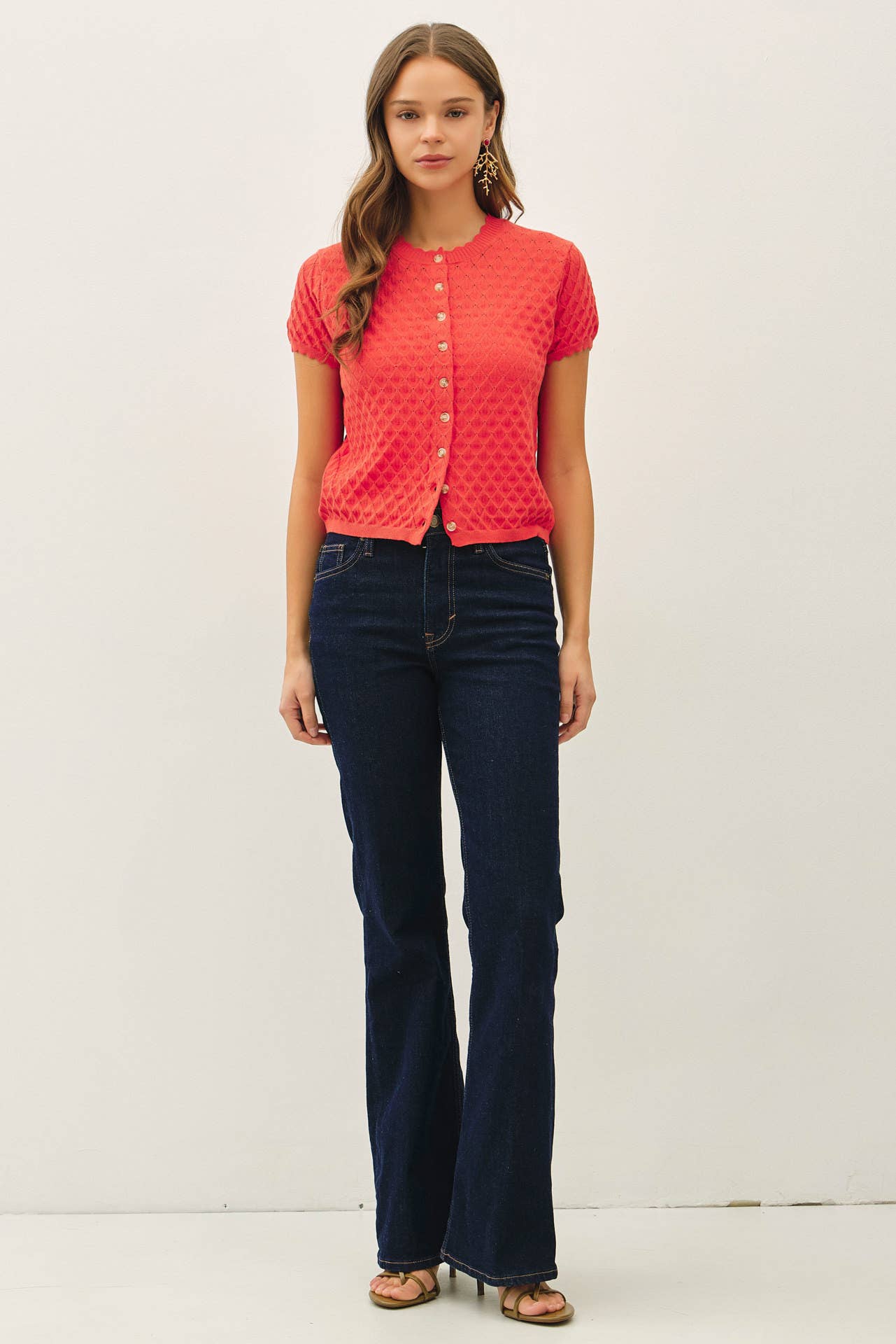 Nicole Pointelle Short Sleeve Cardigan