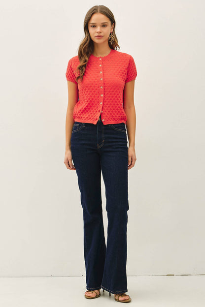Nicole Pointelle Short Sleeve Cardigan