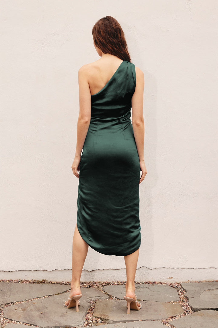 Emerald Ruched Side Midi Dress
