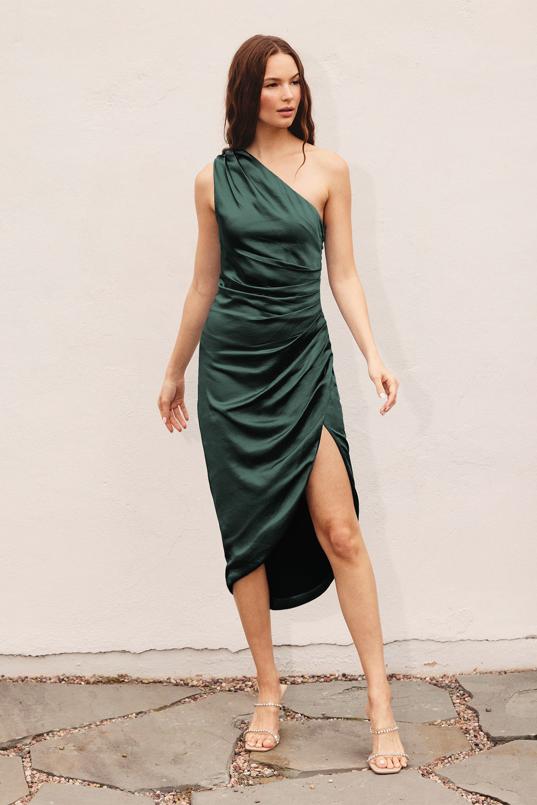 Emerald Ruched Side Midi Dress