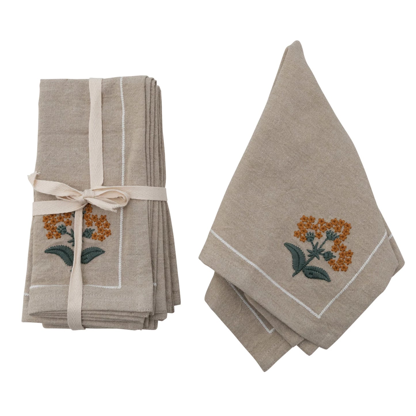 Floral Embroidery Napkins - Set of 4