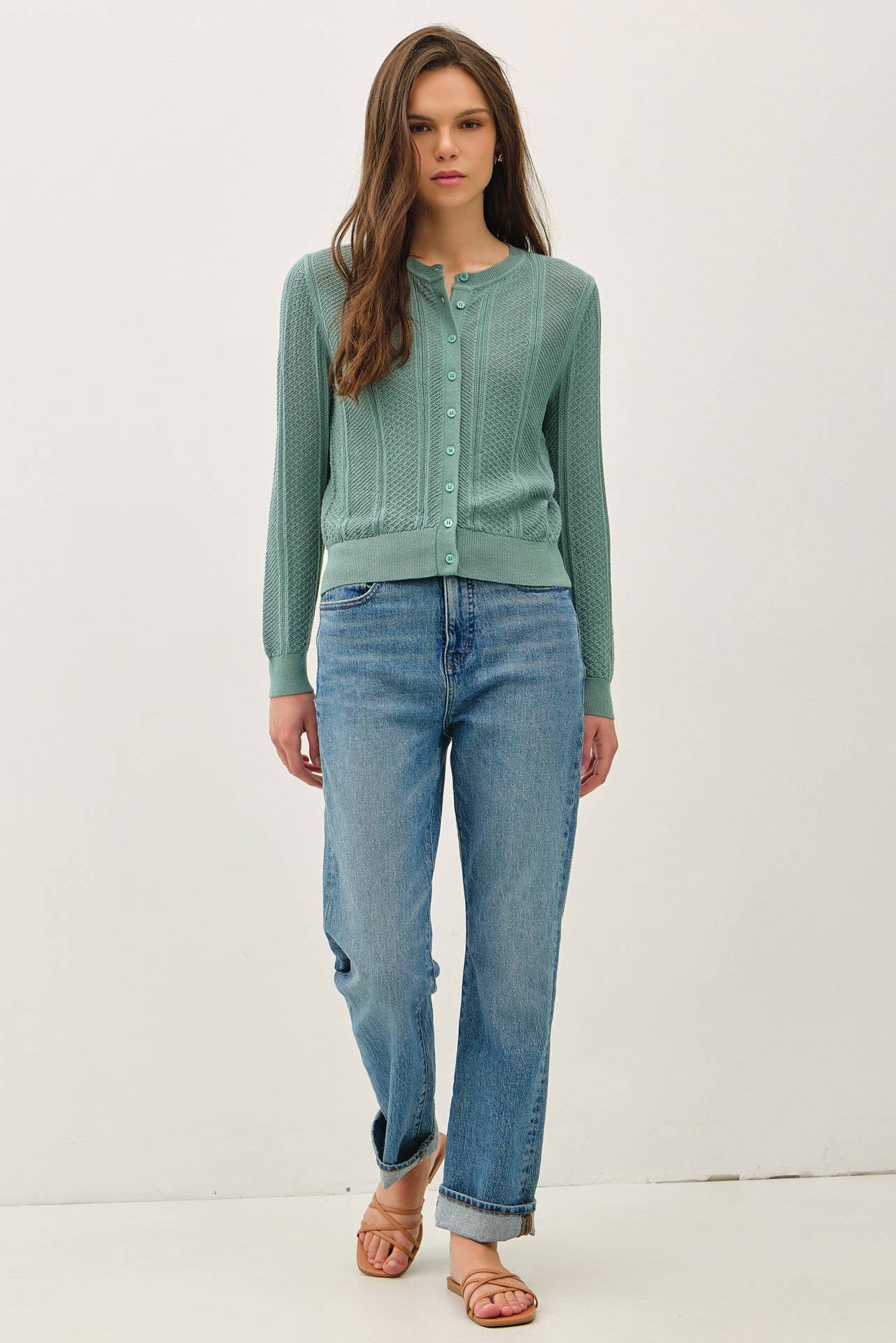 Angela Pointelle Cropped Cardigan